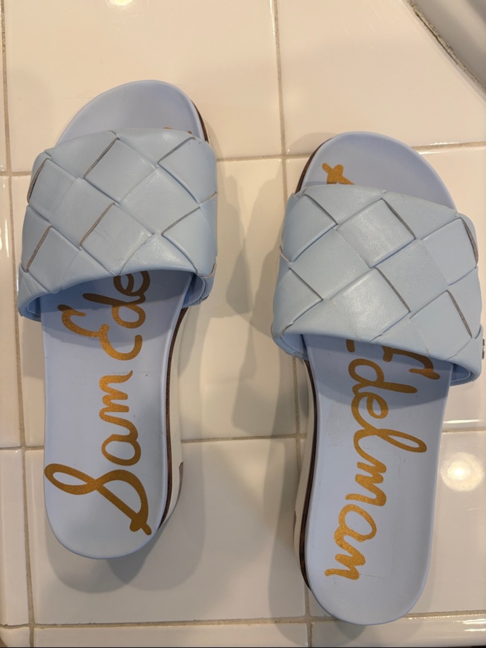 Brand new Sam Edelman Pale Blue Woven Slide Sandals